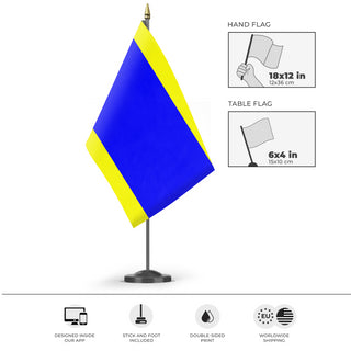 A mockup of the custom flag 'Delta Signal Fla flag' as a desk flag and small hand waving flag