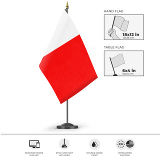 A mockup of the custom flag 'Hotel Signal Flag' as a desk flag and small hand waving flag