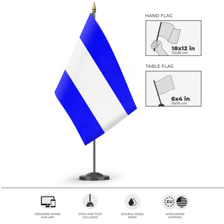 A mockup of the custom flag 'Juliet Signal Flag' as a desk flag and small hand waving flag