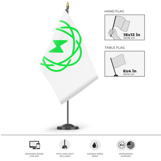 A mockup of the custom flag 'Uranix flag' as a desk flag and small hand waving flag