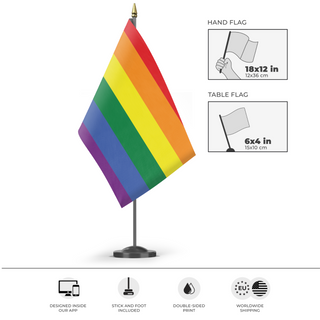 A mockup of the custom flag 'Traditional Flag' as a desk flag and small hand waving flag