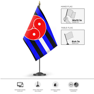 A mockup of the custom flag '& BDSM Flag' as a desk flag and small hand waving flag