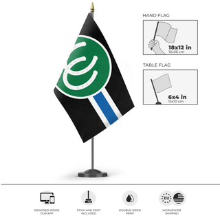 A mockup of the custom flag 'Pony Flag' as a desk flag and small hand waving flag