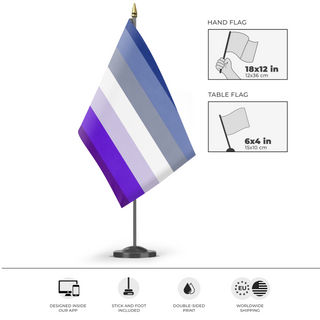 A mockup of the custom flag 'Butch Lesbian Flag' as a desk flag and small hand waving flag