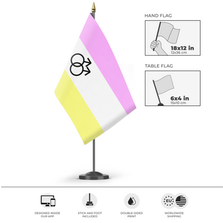 A mockup of the custom flag 'Twink Flag' as a desk flag and small hand waving flag