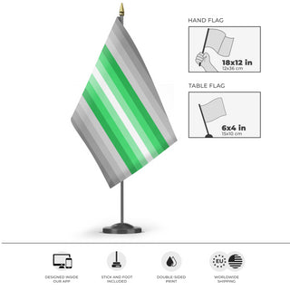 A mockup of the custom flag 'Anxiety Pride Flag' as a desk flag and small hand waving flag