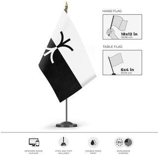 A mockup of the custom flag 'Borderline Pride Flag' as a desk flag and small hand waving flag