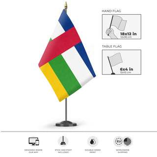 A mockup of the custom flag 'Flag of Central African Republic flag' as a desk flag and small hand waving flag
