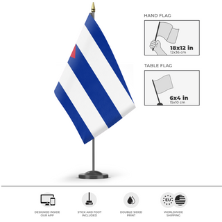 A mockup of the custom flag 'Flag of Cuba flag' as a desk flag and small hand waving flag