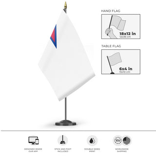 A mockup of the custom flag 'Flag of Nepal flag' as a desk flag and small hand waving flag