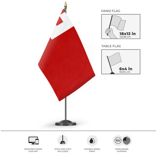 A mockup of the custom flag 'Flag of Tonga flag' as a desk flag and small hand waving flag