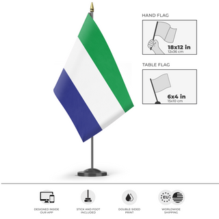 A mockup of the custom flag 'Rhine Confederation Flag' as a desk flag and small hand waving flag