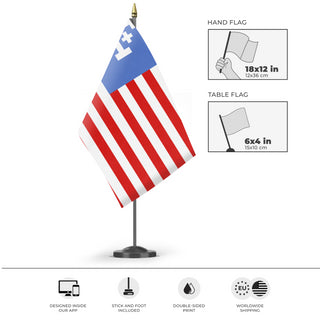 A mockup of the custom flag 'United States flag with Templar Cross flag' as a desk flag and small hand waving flag