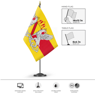 A mockup of the custom flag 'Grand Duchy of Baden Flag' as a desk flag and small hand waving flag