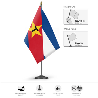 A mockup of the custom flag 'Tupamaros Flag' as a desk flag and small hand waving flag