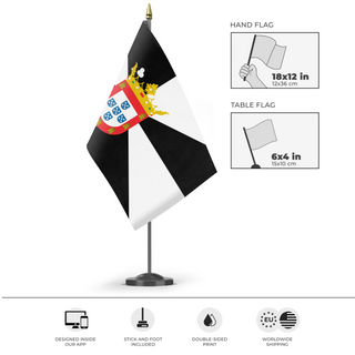 A mockup of the custom flag 'Ceuta Flag' as a desk flag and small hand waving flag