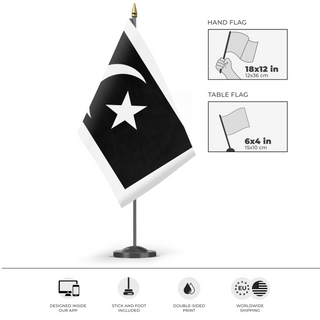 A mockup of the custom flag 'Terengganu Flag' as a desk flag and small hand waving flag