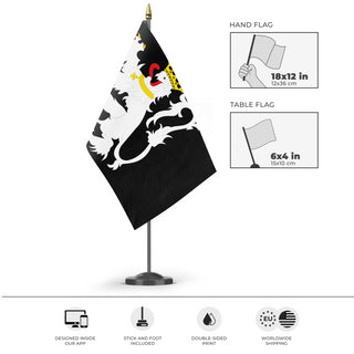 A mockup of the custom flag 'Ghent Flag' as a desk flag and small hand waving flag