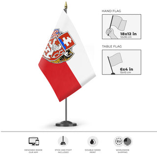 A mockup of the custom flag 'Czechoslovak Legion Flag' as a desk flag and small hand waving flag
