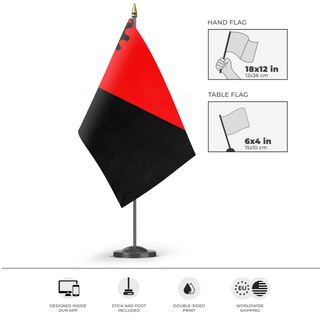 A mockup of the custom flag 'Anarcho-syndicalism  Flag' as a desk flag and small hand waving flag