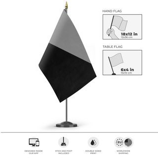 A mockup of the custom flag 'Anarcho-agorism  Flag' as a desk flag and small hand waving flag