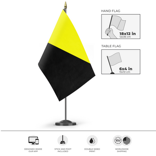 A mockup of the custom flag 'Anarcho-capitalism  Flag' as a desk flag and small hand waving flag