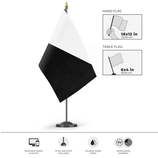 A mockup of the custom flag 'Anarcho-pacifism  Flag' as a desk flag and small hand waving flag