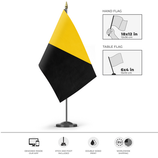 A mockup of the custom flag 'Capitalist Flag' as a desk flag and small hand waving flag