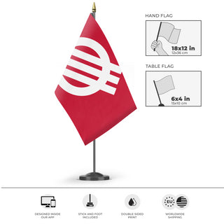 A mockup of the custom flag 'Anti-Authoritarian Flag' as a desk flag and small hand waving flag