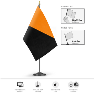 A mockup of the custom flag 'Anarcho Mutualism Flag' as a desk flag and small hand waving flag