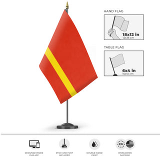 A mockup of the custom flag 'Socialist China Flag' as a desk flag and small hand waving flag