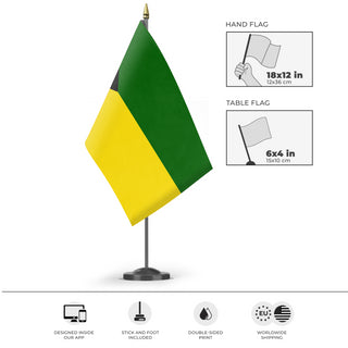 A mockup of the custom flag 'Socialist South Africa Flag' as a desk flag and small hand waving flag