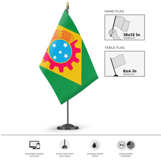 A mockup of the custom flag 'Socialist Brazil Flag' as a desk flag and small hand waving flag