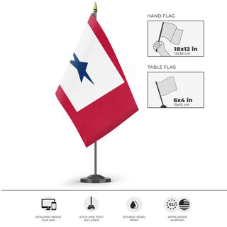 A mockup of the custom flag 'Flag in support of active duty flag' as a desk flag and small hand waving flag