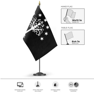 A mockup of the custom flag 'Flag of Gondor flag' as a desk flag and small hand waving flag