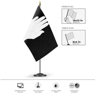 A mockup of the custom flag 'Flag of Isengard flag' as a desk flag and small hand waving flag