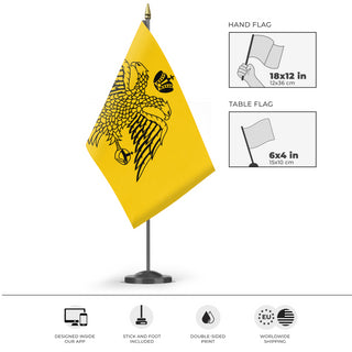 A mockup of the custom flag 'Orthodox Flag' as a desk flag and small hand waving flag