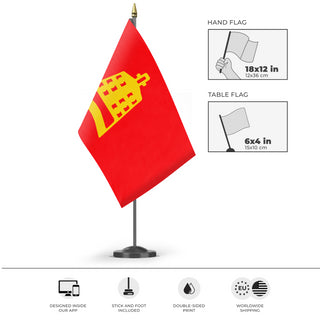 A mockup of the custom flag 'Confucianism Flag' as a desk flag and small hand waving flag