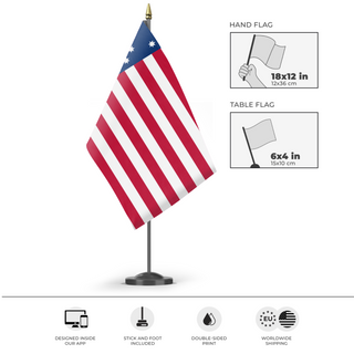 A mockup of the custom flag 'Bennington Flag' as a desk flag and small hand waving flag
