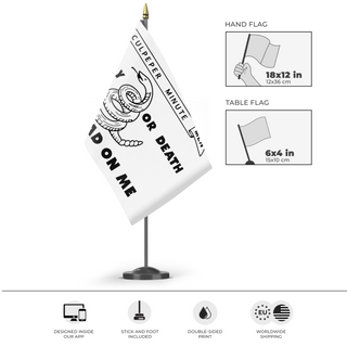 A mockup of the custom flag 'Culpeper Flag' as a desk flag and small hand waving flag