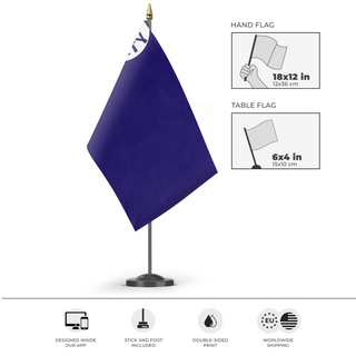 A mockup of the custom flag 'Fort Moultrie Flag' as a desk flag and small hand waving flag