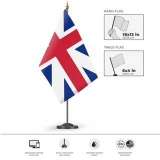 A mockup of the custom flag 'Kings Colors Flag' as a desk flag and small hand waving flag