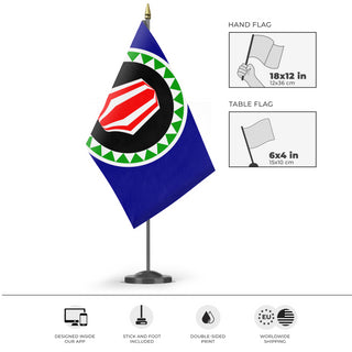 A mockup of the custom flag 'Boungainville flag' as a desk flag and small hand waving flag