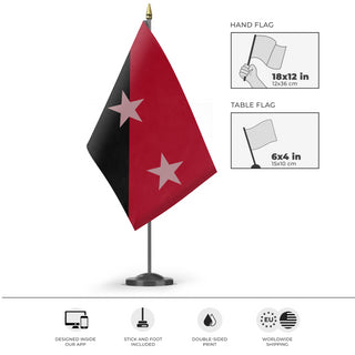 A mockup of the custom flag 'Tonopah Peoples Republic flag' as a desk flag and small hand waving flag