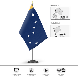 A mockup of the custom flag 'fukuoka2 flag' as a desk flag and small hand waving flag