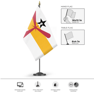 A mockup of the custom flag 'Raised fist flag' as a desk flag and small hand waving flag