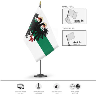 A mockup of the custom flag 'Republic of Eastern Bulgaria flag' as a desk flag and small hand waving flag