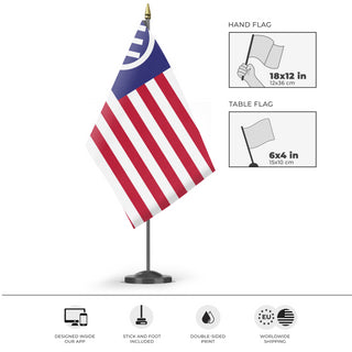 A mockup of the custom flag 'American Iron Front flag' as a desk flag and small hand waving flag