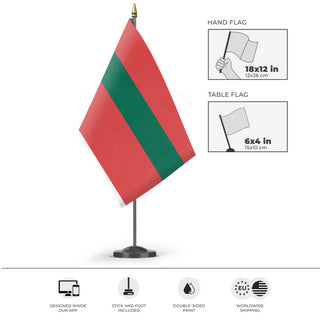 A mockup of the custom flag 'T flag' as a desk flag and small hand waving flag