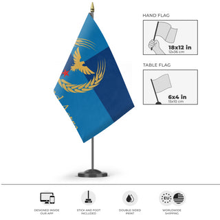 A mockup of the custom flag 'Karelian Ascendancy flag' as a desk flag and small hand waving flag